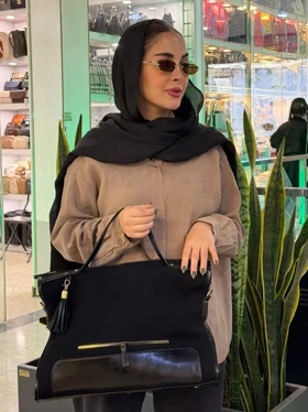 کیف کتان زنانه دستی و دوشی ترانه (مشکی)