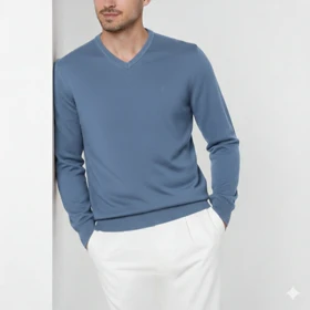 پلیور بافت یقه هفت آبی روشن مردانه