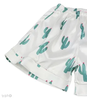 ست شورتک و تاپ بندی و اسکرانچی ساتن anamax آنامکث کد 024 طرح کاکتوس