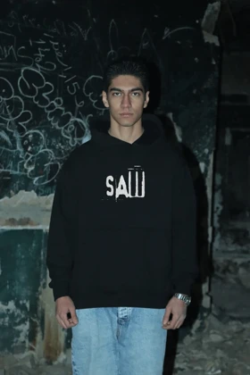 هودی مشکی اسپرت طرح Saw - فواصل