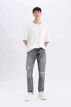 90's Slim Fit Slim Fit کمر بلند با پا باریک پاره شده شلوار جین با جزئیات C9829ax24sm C9829AX24SM