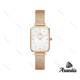 ساعت دنیل ولینگتون زنانه کوادرو رزگلد صفحه صدف نگین‌دار w-7134