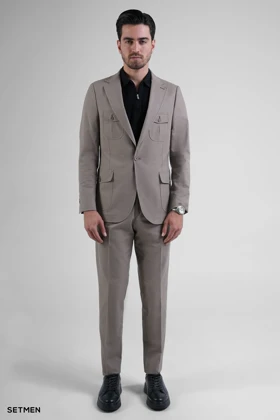 کت تک مردانه نیم آستر لینن سافاری