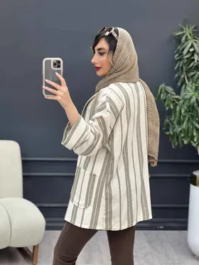 مانتو چهار دکمه راه راه دو جیب