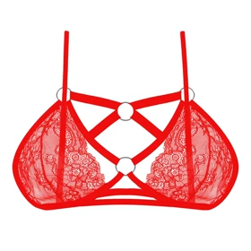 سوتین فانتزی زنانه مدل گیپور هارنس دار کد 300 (قرمز)