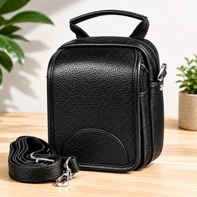 کیف دوشی مردانه چرم طبیعی دتار (طرح فلوتر - رنگ مشکی)