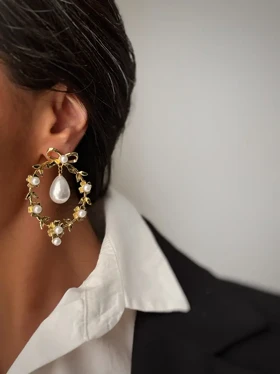 گوشواره حلقه گل مرواریدی