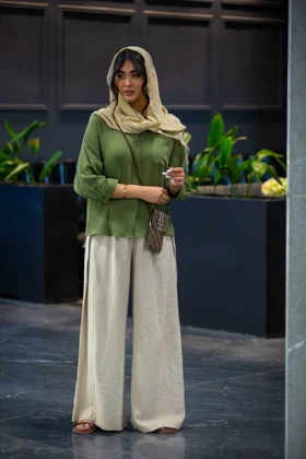 مانتو لینن پنبه خفاشی تک جیب