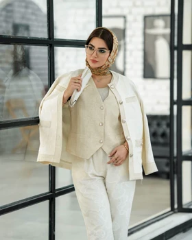 لینن ژاکارد 3 تیکه 4 جیب