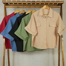 شومیز باکسی کیمونو(AM-4-5-70268) (کرمی)