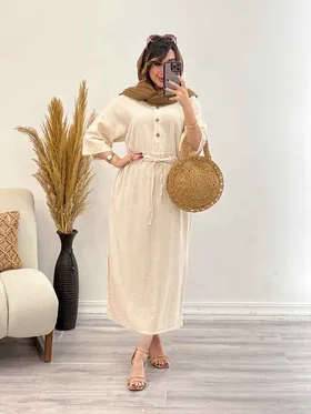 پیراهن بلند کمرگت پایین چاک