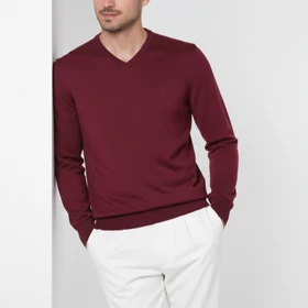 پلیور بافت یقه هفت زرشکی مردانه