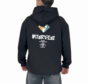 هودی مشکی کلاهدار اورسایز مردانه مشکی MONO با لوگوی لوزی و چاپ پشت