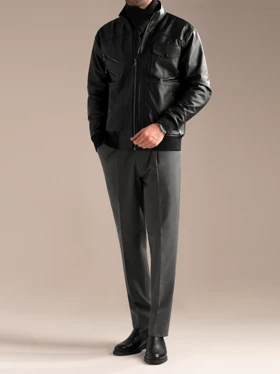 کاپشن چرم طبیعی مشکی j193