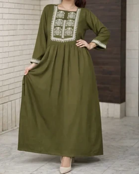 ساحلی نخی طرح نورا 7353 (سبز ارتشی)