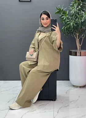 ست مانتو شلوار لینن تک جیب