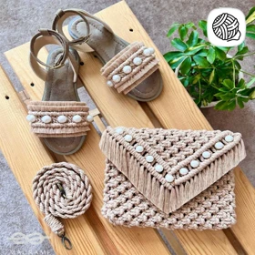 ست کیف و صندل مکرومه بافی مدل پاریس