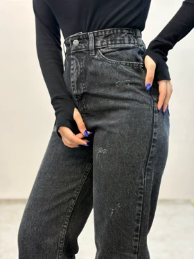 شلوار نیمبگ جین ذغالی سنگشور6158 ام کی