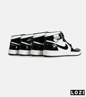کتانی ساق‌دار زنانه و مردانه سفید مشکی ورنی Nike air jordan 1