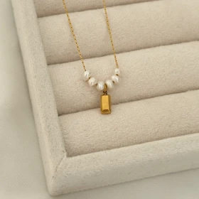 گردنبند استیل مینیمال پلاک شمش کد 844