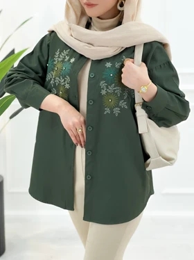 مانتو کتان گلدوزی سلین (سبز)