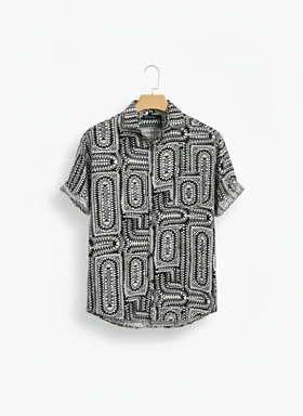 پیراهن مردانه طرح هندسی آزتک مشکی نخی پریمیوم، استایل متفاوت