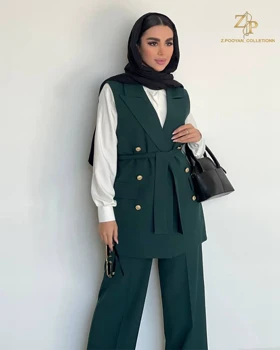 ست وست و شلوار زنانه کرپ مجلسی زمرد