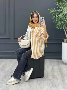 مانتو لینن راه راه ترکیبی