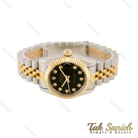 ساعت رولکس زنانه دورنگ طلایی صفحه مشکی Rolex-4531-M-L
