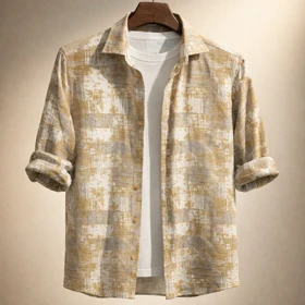 پیراهن کنف لینن صددرصد نخ طلایی طوسی «گرافیت ماربل» فوق العاده خنک و با کیفیت کد S14