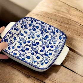 مرغ خوری مربع دسته دار دنی هوم طرح گل سرمه ای / BA6