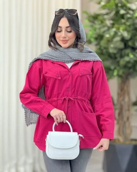 مانتو کتان کمرگت سرجیب مثلثی