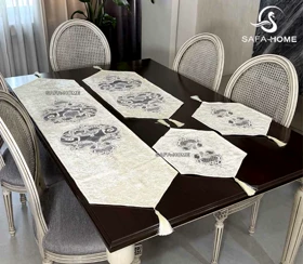 رومیزی 4 تکه مخمل دانتل گل برجسته سلطنتی