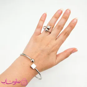 ست دستبند و انگشتر زنانه تیفانی مدل نقره ای استیل