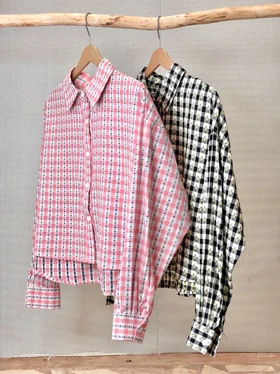 شومیز وارداتی خنک چهارخونه مشکی