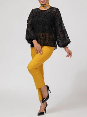 بلوز زنانه آستین بلند حریر طرحدار یقه گرد 40100