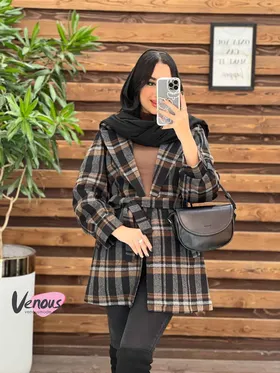 پالتو چهارخونه کمردار