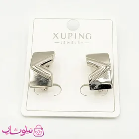 گوشواره میخی ژوپینگ حرف V سیلور