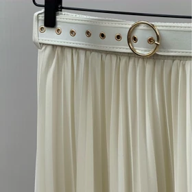 دامن پلیسه کمربند دار (شیری)