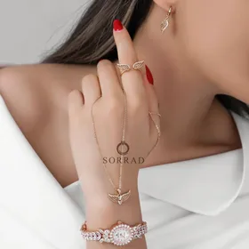 ساعت رویال کرون زنانه / ساده فول نگین بند استیل رنگ رزگلد صفحه سفید