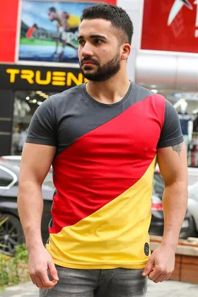 تیشرت دودی رنگ بلوک شده 3018