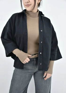 شومیز جین آستین سه ربع دخترانه ذغالی