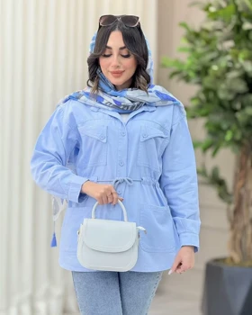 مانتو کتان کمرگت سرجیب مثلثی