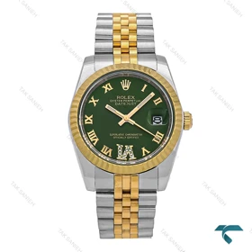 ساعت مردانه Rolex دورنگ طلایی صفحه سبز ایندکس یونانی Rolex-7154-G