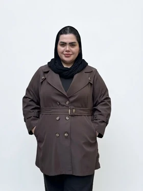 بارانی 6 دکمه زنانه سایز بزرگ کمردار