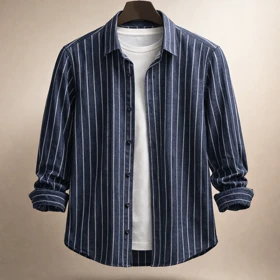 پیراهن مردانه «خط سرمه‌ای» پنبه‌ای راه راه پرمیوم