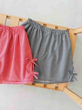 شورتک نخی چهارخونه پینترستی پاپیونی زنانه