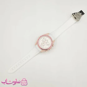 ساعت امگا سواچ moonswatch با بند رابر زنانه رنگ صورتی سفید کیفیت مستر کد 3750
