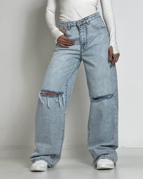 شلوار فول بگ زانو زاپ آبی روشن کد 1000204