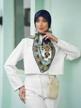 روسری مجلسی ابریشم کد 340 (سرمه ای)